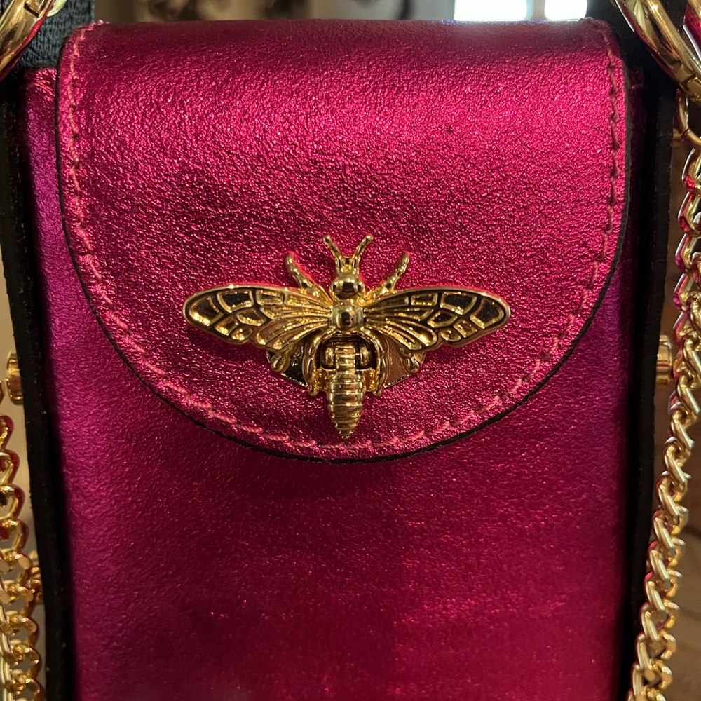 NWOT Vera Pelle Italian Leather Bee Handbag in Metallic Pink and Brilliant Gold - Picture 8 of 16